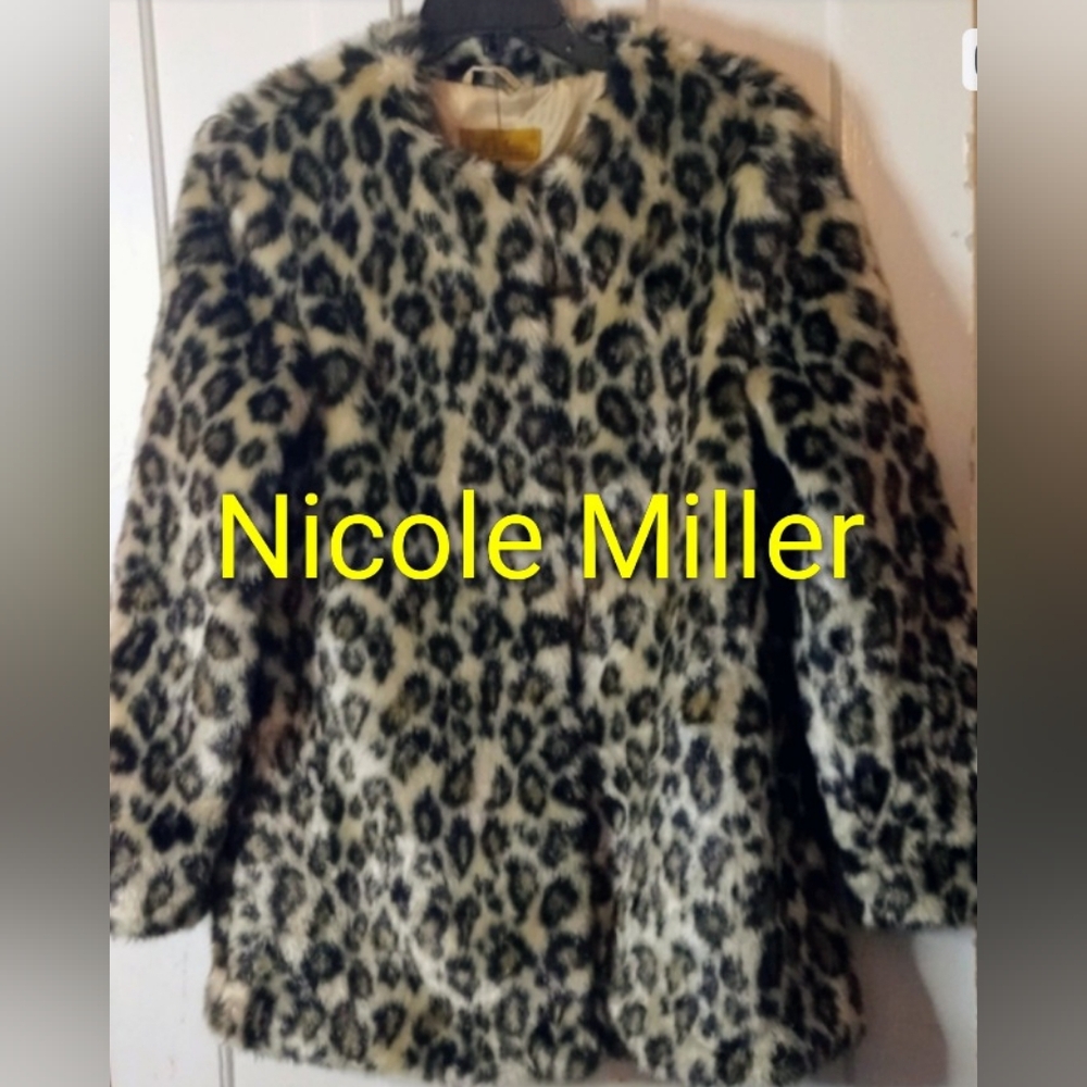 NICOLE MILLER FAUX LEOPARD PRINT LUXURIOUS FUR COAT